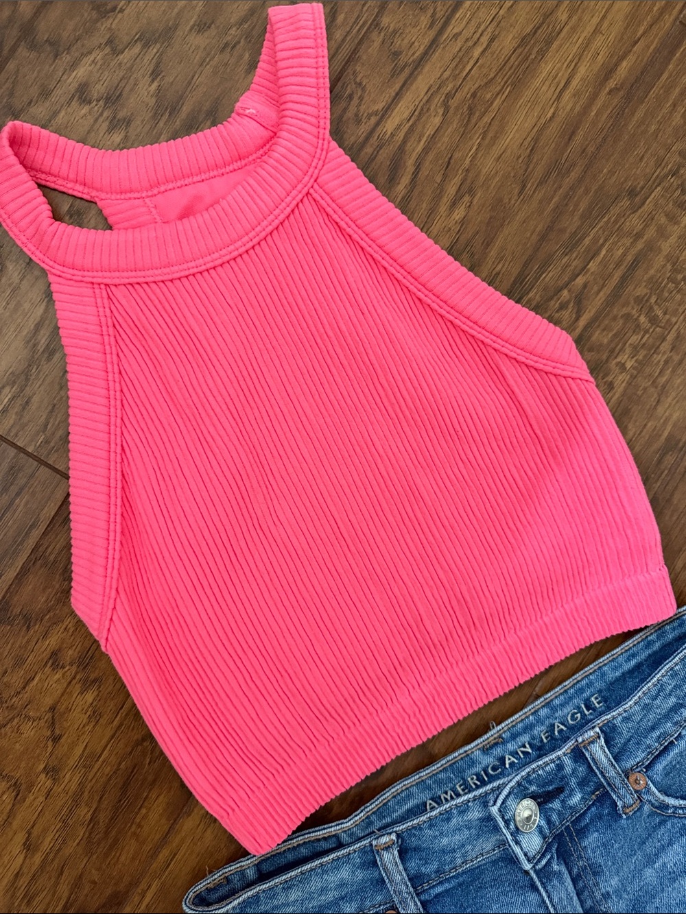 Aerie Hot Pink Ribbed Halter Crop Top